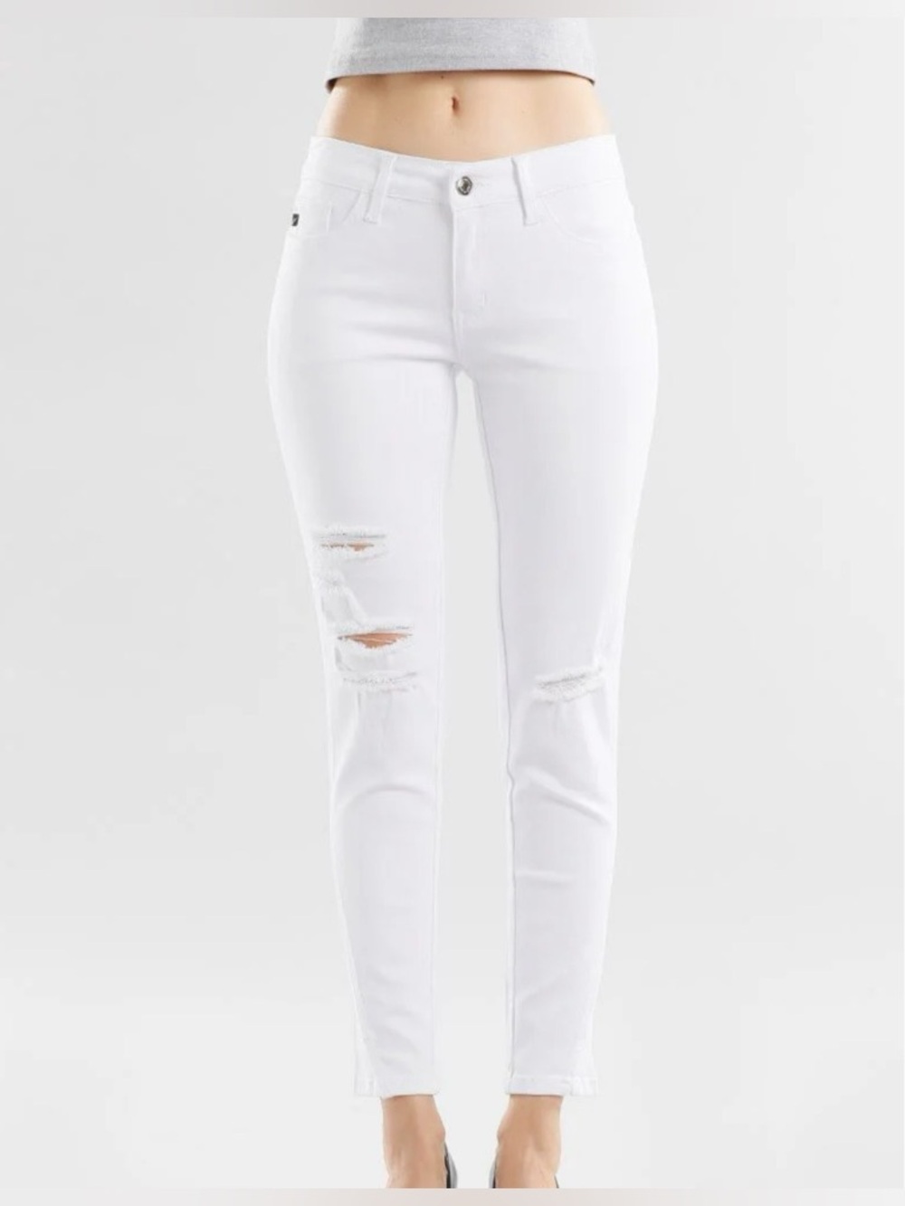 KanCan White Distressed Skinny Jeans | size 26 | midrise | Stretch Denim